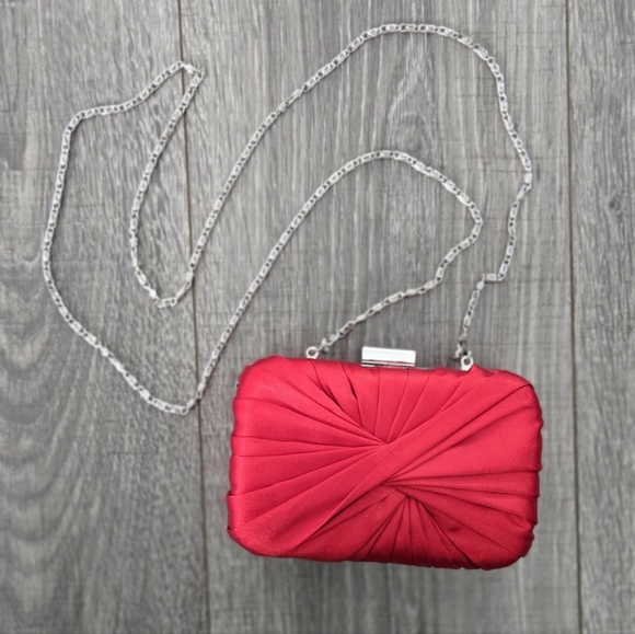 Lulu Townsend Handbags - Lulu Townsend Red Satin Evening Clutch Silver Chain Strap